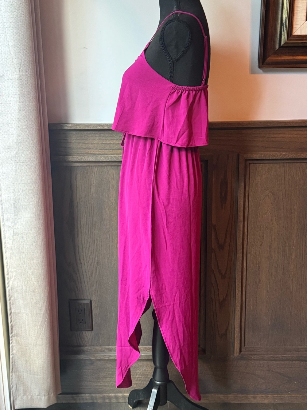 Fuchsia High-Low Spaghetti Strap Maxi Dress with Drawstring Waist small nwt - Picture 3 of 8